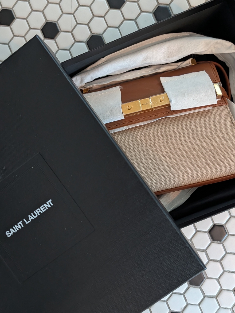 Saint Laurent Desert Dust & Brick Mini Crossbody Bag - Picture 4 of 5